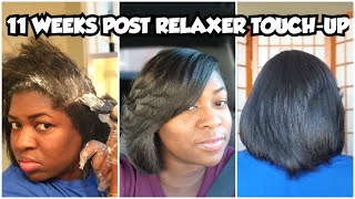 11 WEEKS POST RELAXER TOUCHUP APPLICATION relaxer day routine at home start to finish [upl. by Razatlab]