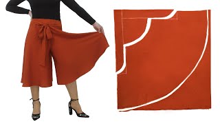 Very Easy Circular Culotte Trousers Cutting and Sewing 🔥 DIVIDED SKIRT [upl. by Orlosky]