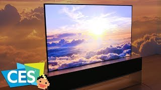 LGs Rollable TV Waterfall Display 88inch 8K OLED and LG Home Brew  CES 2019 [upl. by Cacie112]