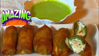 CRISPY JALAPEÑO POPPER EGG ROLLS • Super Cheesy with Bacon [upl. by Irfan487]