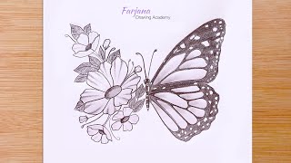 Creative Art  How to draw a combination of butterflies and flowers  Step by step Pencil Sketch [upl. by Fretwell507]