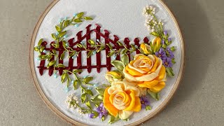 Ribbon Embroidery Design  Flower Fence [upl. by Acissehc88]