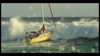 Point Panic Big Wave hits sailboat at Ala Moana Bowls in Waikiki [upl. by Ecined]