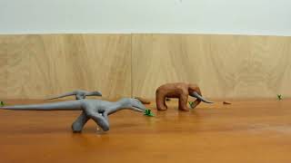 Wooly mammoth vs 2 Allosaurus  clay dinosaur fights [upl. by Itsirhc]