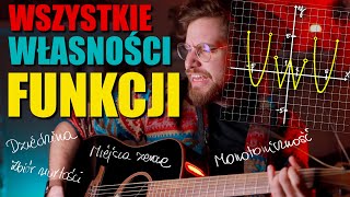 📈WSZYSTKIE WŁASNOŚCI FUNKCJI Miejsca zerowe dziedzina zbiór wartości monotoniczność parzystość [upl. by Araet]