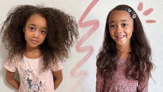 Straightening Ziyas Hair for the FIRST Time Curly to Straight Hair Routine 2022 [upl. by Itra]