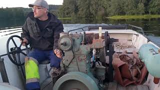 Unique one cylinder diesel boat engine starting up [upl. by Anelak173]