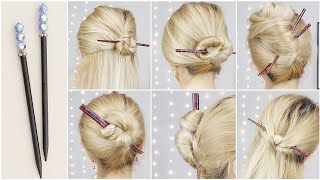 HAIR STICK HAIRSTYLES for medium hair 🌼 CHINESE HAIR STICK HAIRSTYLES [upl. by Ahsikrats]