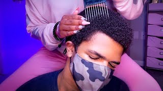 ASMR  Afro Hair Play ft Dossier Scalp Massage Scalp Scratching Hair Picking [upl. by Akcinehs]