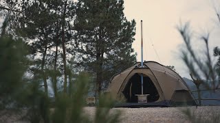 Hot Tent Camping With Dome Tent and Titanium Wood Stove  Defender 110 [upl. by Sito]