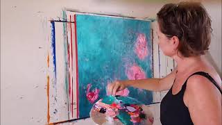 Abstract Painting Demo Tutorial using acrylic paints and oil pastels for layers Look To The Light [upl. by Rehtaef]