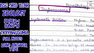 BSC 3 YEAR ZOOLOGY PAPER1  TRYPANOSOMA UNIT1 parasitology  notes with full explanation [upl. by Aina76]