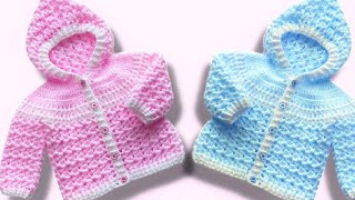 ¡WOW Lo tejí y me enamore Chaquetita con capucha para bebes niños y niñas FACIL PATRON DE CROCHET [upl. by Callie]