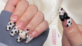 Cow Nails 🤍 using Cooserry Gel Polishes GelX Nails Cooserry Acrylic Beginner Kit SelfNail asmr [upl. by Coffey]