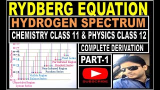 RYDBERG EQUATION DERIVATION HYDROGEN SPECTRUMCLASS 11 CHEMISTRYCLASS 12 PHYSICS ATOMS amp NUCLEI [upl. by Assirk475]