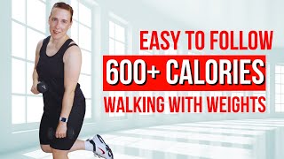 1 Hour Full Body Walking Workout With Weights to Burn over 600 Calories  10000 STEPS Walk at Home [upl. by Naillij291]