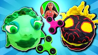 Moana Fidget Spinner Game with Maui amp PlayDoh Drill N Fill Faces Te Ka Lava Monster and Te Fiti [upl. by Yvad]