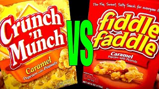 Crunch n Munch vs Fiddle Faddle Caramel Popcorn with Peanuts FoodFights Taste and Review Challenge [upl. by Anayrb]