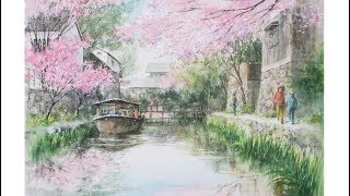 水彩画制作過程39（春の近江八幡を描く）ムッチーWATERCOLOR PROCESS39 [upl. by Ricker]