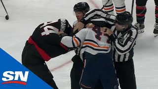 Oilers And Senators Start Game With Two Fights In Opening Minutes [upl. by Ollopa]