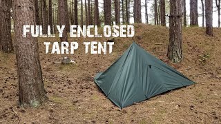 Fully enclosed pyramid tarp tent shelter  3x3 DD tarp set up  woodland brew [upl. by Marvel198]