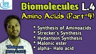 Synthesis of Amino acids from Streckers Malonic ester hydantoin alphahalo carboxylic acids [upl. by Ilsa]