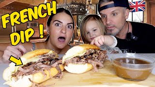 Brits Try FRENCH DIP SANDWICH for the first time [upl. by Asemaj]