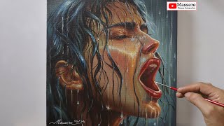 How to Acrylic Painting Portrait Wet Woman Face on Canvas Step by Step Techniques Tutorial [upl. by Srini652]