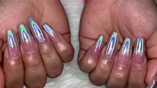 How To Do Holographic Nails  Coffin Holographic Nails [upl. by Ecirtnahc327]