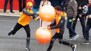 Daniel Ricciardo wiping Lando Norris out with a space hopper  full video [upl. by Rafat70]