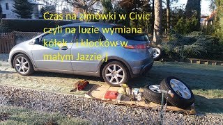 Wymiana kół opon na zimowe Honda Civic i klocków hamulcowych w Honda Jazz II  na luzie by Adam [upl. by Negam]