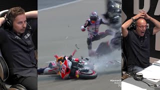 quot¡MADRE MÍAquot Jorge Lorenzo y Ernest Riveras reaccionan al accidente de Marc Márquez con Zarco [upl. by Atterol]