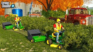 MOWING AN OVERGROWN FARMYARD NOT MOWED IN 10 YEARS  FS22 [upl. by Eelyek]