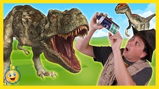 Life Size Giant TRex amp Raptor Dinosaurs with Park Ranger Aaron in Surprise Toy Opening Kids Video [upl. by Tannenwald]