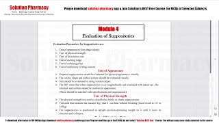 Pharmaceutics 36 Suppositories  Evaluation Parameter for Suppositories Suppositoris Evaluation [upl. by Agna]