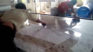 Applying epoxy  polymer to granite slab  India granite processing factory [upl. by Naujuj]