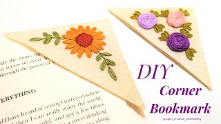 How to make Hand Embroidery Corner Bookmark Embroidered Bookmark Tutorial for Beginners  Easy DIY [upl. by Yelrihs171]