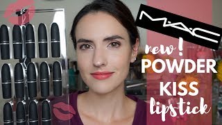 NEW MAC Powder Kiss Lipsticks  Lip Swatches of ALL 16 Shades [upl. by Stonwin]