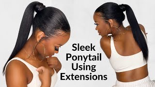 How To Easy Sleek LONG Ponytail Using Clip Ins With Better Length [upl. by Stambaugh445]