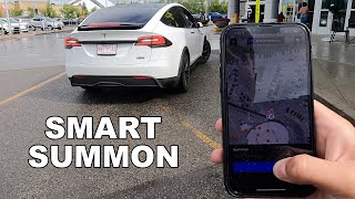 Tesla Smart Summon in a Mall Parking Lot  Does it Actually Work [upl. by Elagibba898]