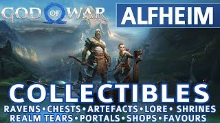 God of War  Alfheim All Collectible Locations Ravens Chests Artefacts Shrines  100 [upl. by Hebe723]