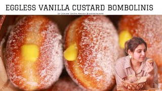 Eggless Vanilla Custard Bombolinis  Doughnuts I एगलेस वनीला कस्टर्ड बमबोलिनी डोनट्स I Chefgunjann [upl. by Ellevehs]