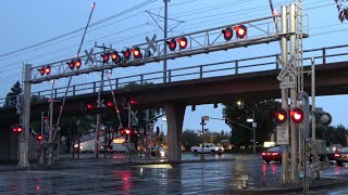 Railroad Crossings With Double Overhead Cantilevers Towers On One Side Compilation 4K [upl. by Annekahs]