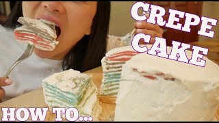 EASY RAINBOW CREPE CAKE RECIPE LETS EAT  SASVlogs [upl. by Irianat516]