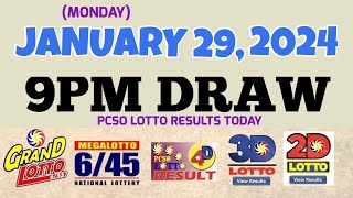 Lotto Result Today 9pm draw January 29 2024 655 645 4D Swertres Ez2 PCSOlotto [upl. by Edy]