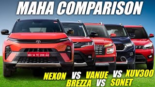 New Nexon VS Brezza VS Vanue VS Sonet VS XUV300  MAHA COMPARISON  Car Nation [upl. by Akierdna]