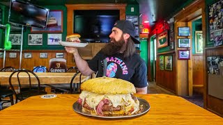 I ORDERED THE GIANT CORNED BEEF SANDWICH CHALLENGE AT A HAUNTED IRISH PUB  BeardMeatsFood [upl. by Erdda]