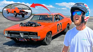 Drag Racing Whistlindiesels 1500hp General Lee HUGE wheelie [upl. by Maiah]