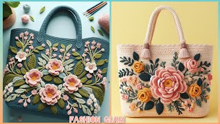 New Formal Floral Embroidered Crochet Tote Bags Design For Womens 2024 [upl. by Beauchamp]