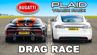 Bugatti Chiron Super Sport v Model S Plaid Track Pack DRAG RACE [upl. by Asilegna615]